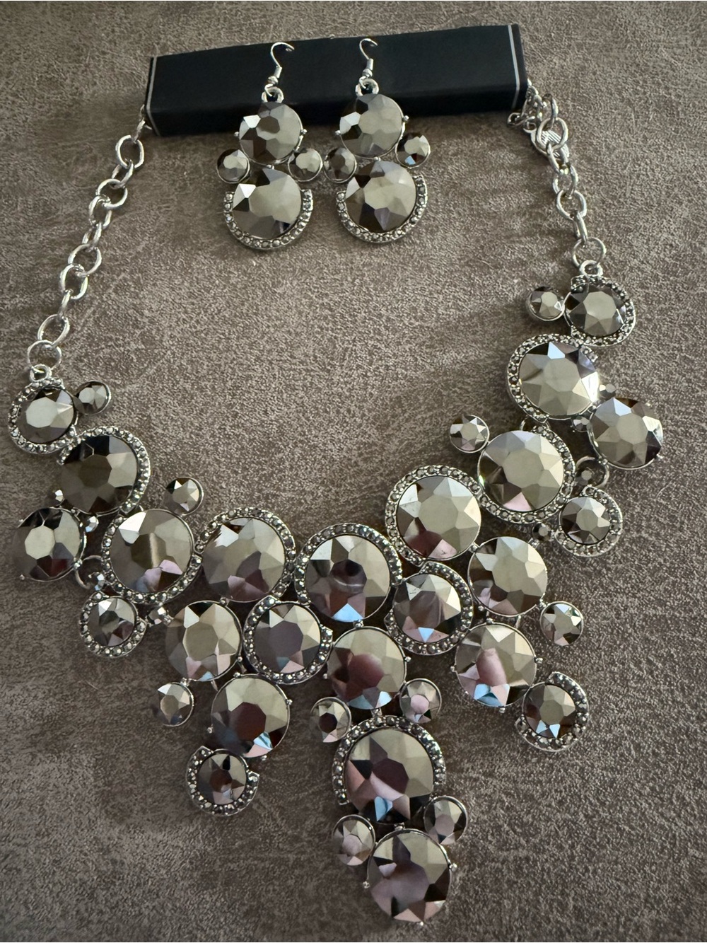 Statement Silver-Tone Faceted Crystal Necklace